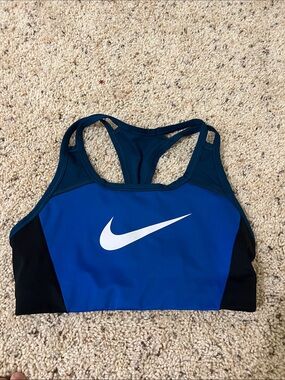 Nike Blue & Black Racerback Sports Bra with White Swoosh